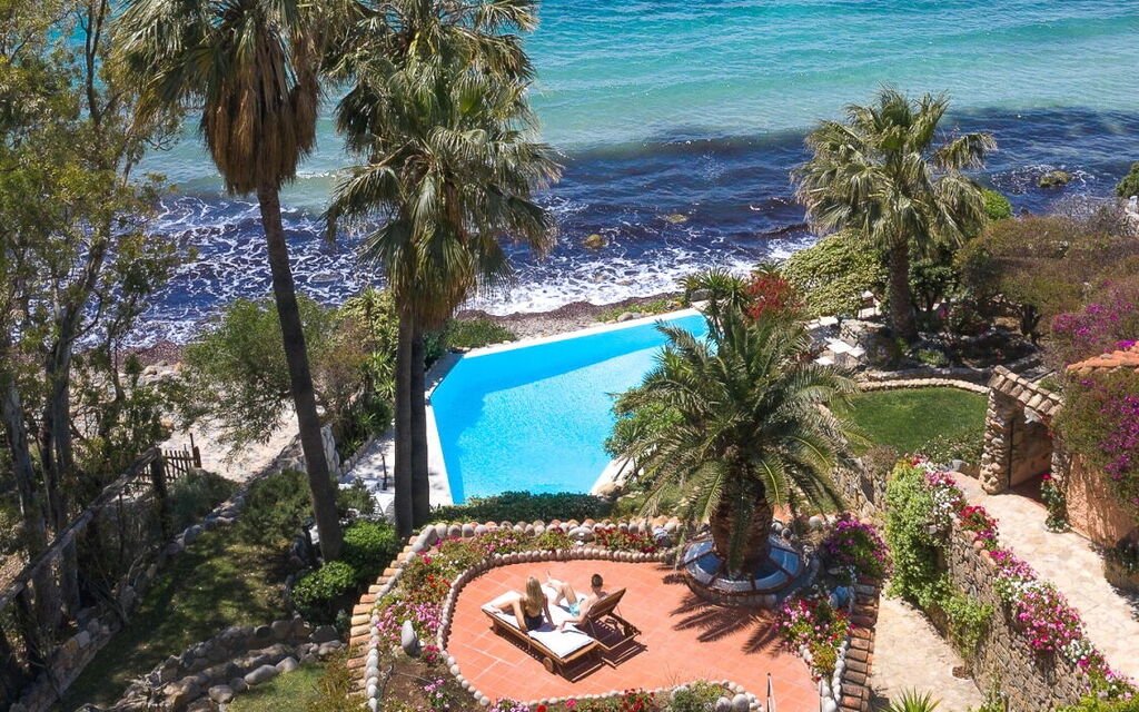 Villa Sardinia Star: Activities, Amenities, Balcony / Terrace / Patio, Building Exterior, Facilities, Garden, Main Entrance, Pool, Spring, Summer, Wellness