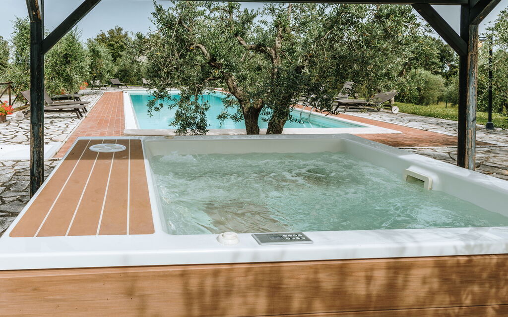 Villa Riello: Activities, Amenities, Balcony / Terrace / Patio, Building Exterior, Facilities, Garden, Kitchen, Main Entrance, Pool, Scenic View, Spring, Summer, Wellness