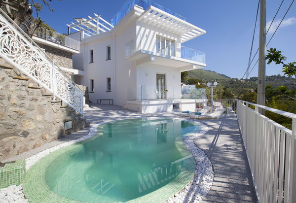 Villa Neri: Balcony / Terrace / Patio, Building Exterior, Garden, Main Entrance, Pool, Spring, Summer