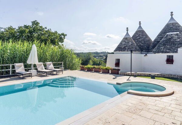 Trullo Francesca: Activities, Amenities, Balcony / Terrace / Patio, Building Exterior, Garden, Pool, Spring, Summer